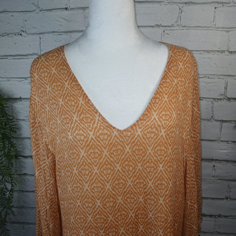AMUSE SOCIETY TUNIC TOP, WITH RUFFLE TRIM, PUMPKIN AND CREAM COLOR, SIZE SMALL - Picture 5 of 9